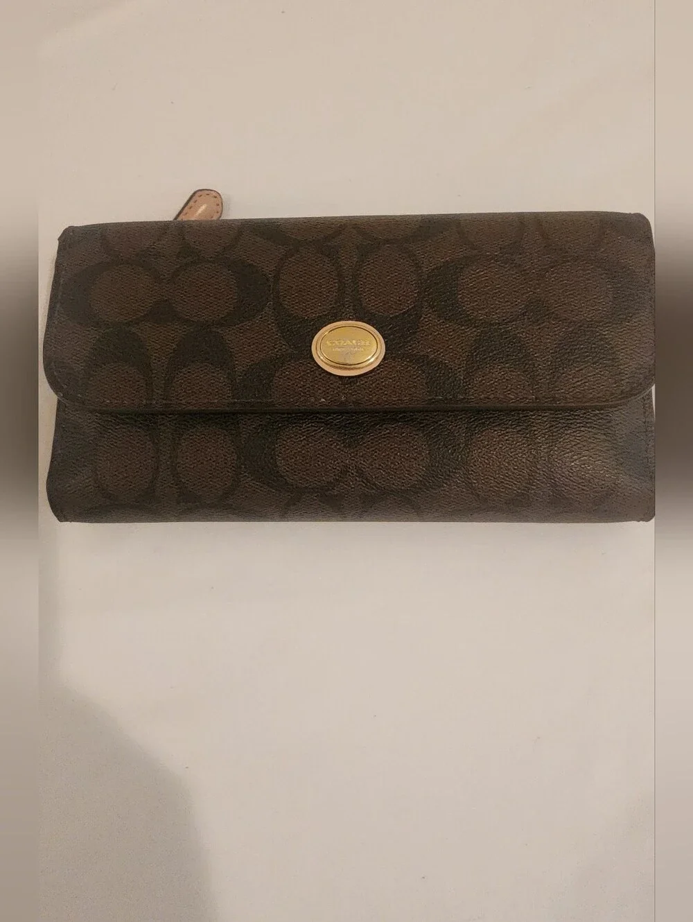 Coach Peyton Signature Brown Envelope Wallet with Removable Checkbook F51103